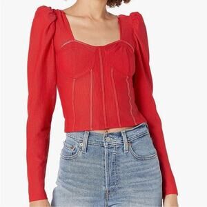 NWT Guess Y2K Coquette Scarlet Red Corset Bustier Mesh Zipper Top Puff Sleeve XL